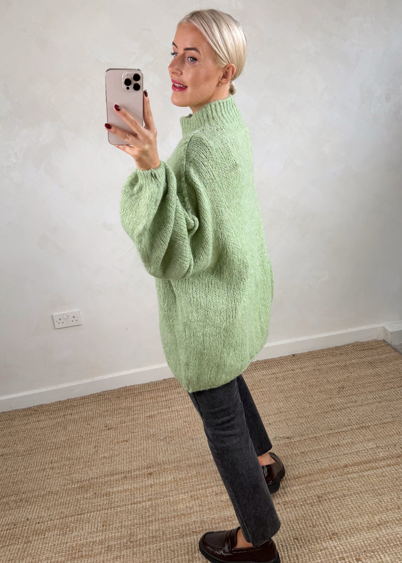 Kurt high neck grunge knit - sage-The Style Attic