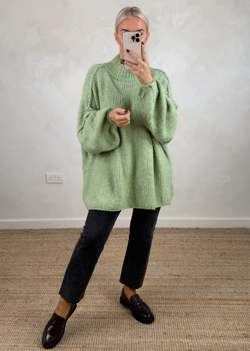 Kurt high neck grunge knit - sage-The Style Attic