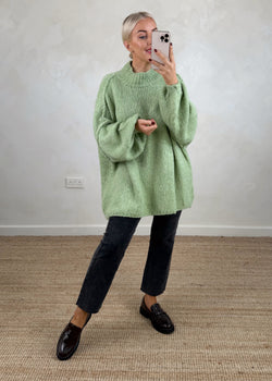Kurt high neck grunge knit - sage-The Style Attic
