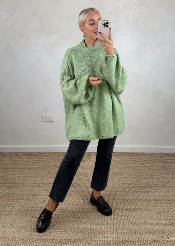 Kurt high neck grunge knit - sage-The Style Attic