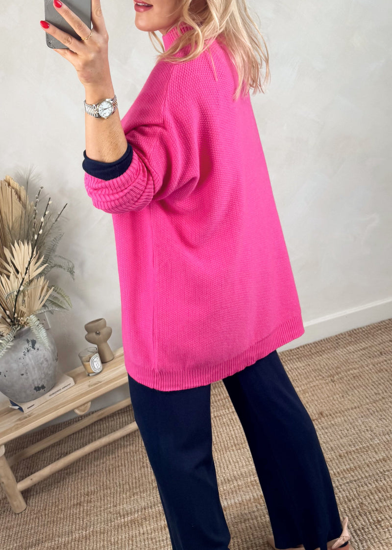 Kyle honeycomb knit - hot pink-The Style Attic