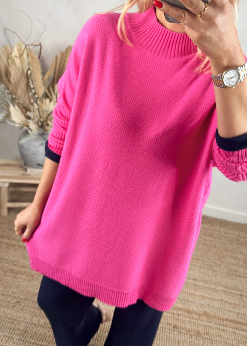 Kyle honeycomb knit - hot pink-The Style Attic