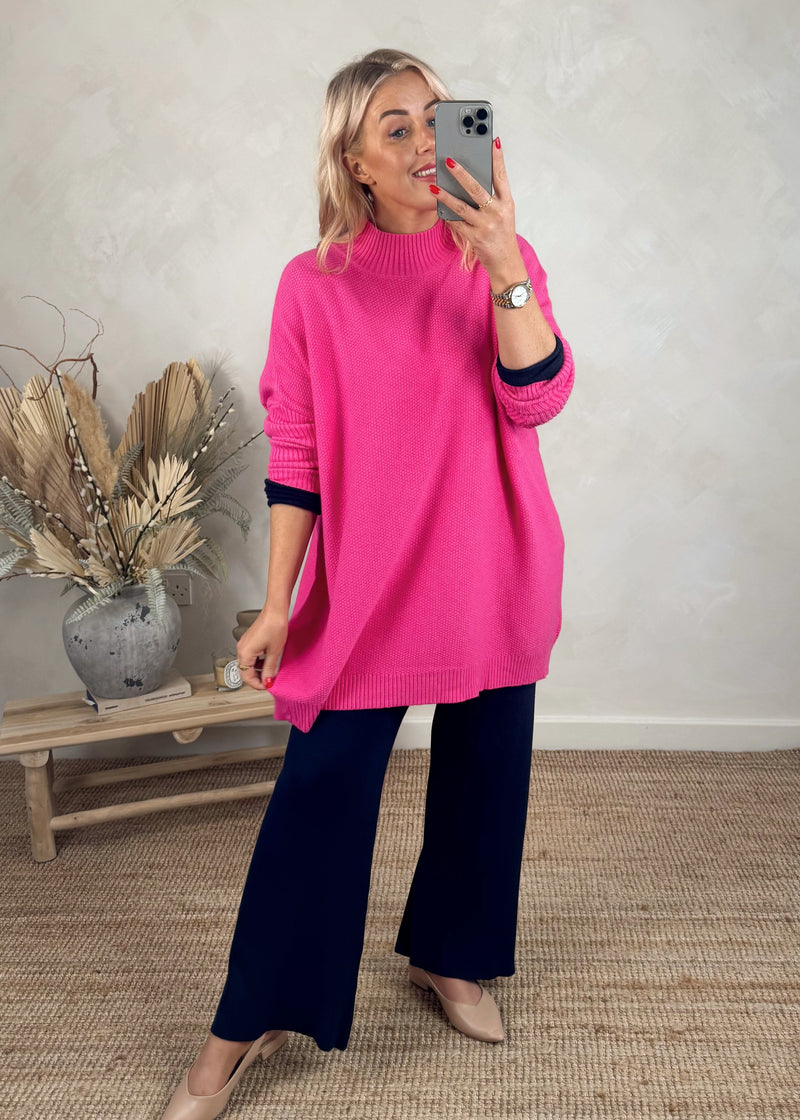 Kyle honeycomb knit - hot pink-The Style Attic