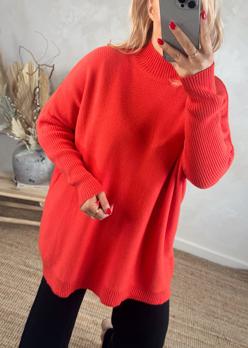 Kyle honeycomb knit - tomato-The Style Attic