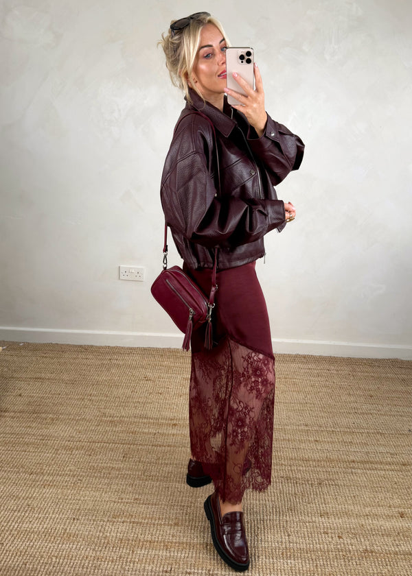Lace satin skirt - Merlot-The Style Attic