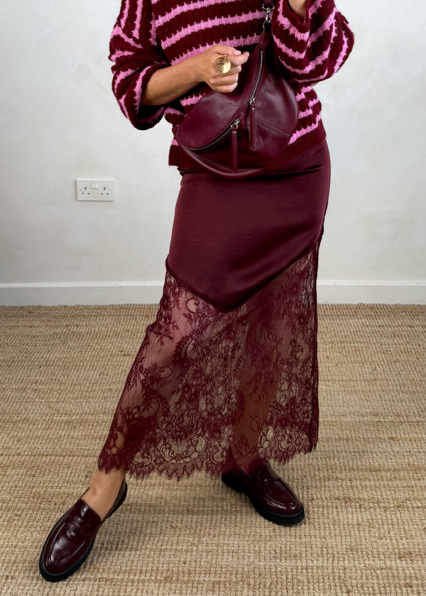 Lace satin skirt - Merlot-The Style Attic
