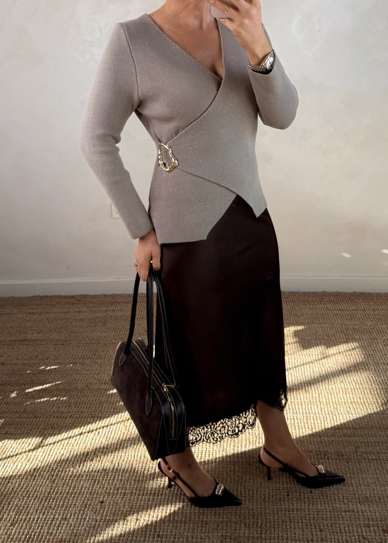 Lace trim slip skirt - chocolate-The Style Attic