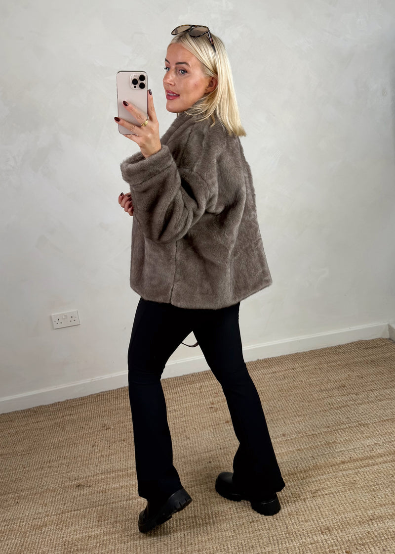 Lavish fur coat - taupe-The Style Attic