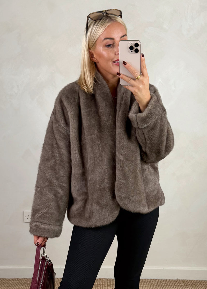 Lavish fur coat - taupe-The Style Attic
