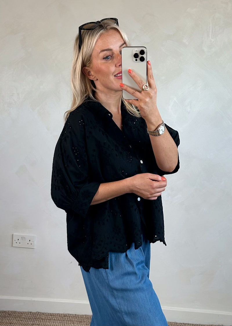 Layla broderie anglaise blouse - black-The Style Attic