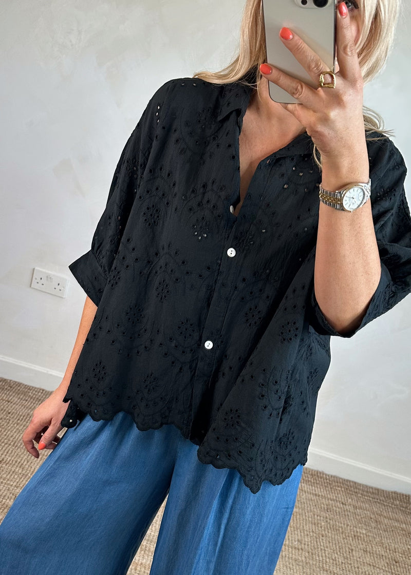 Layla broderie anglaise blouse - black-The Style Attic