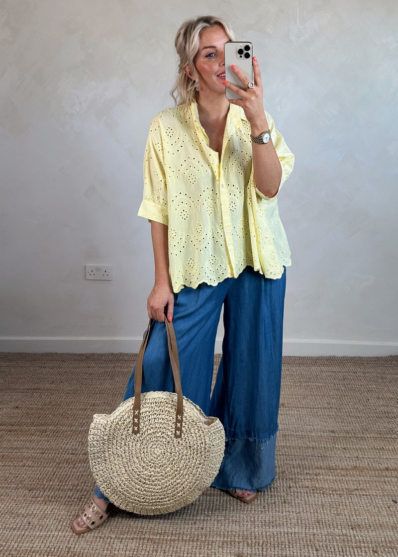 Layla broderie anglaise blouse - lemon-The Style Attic