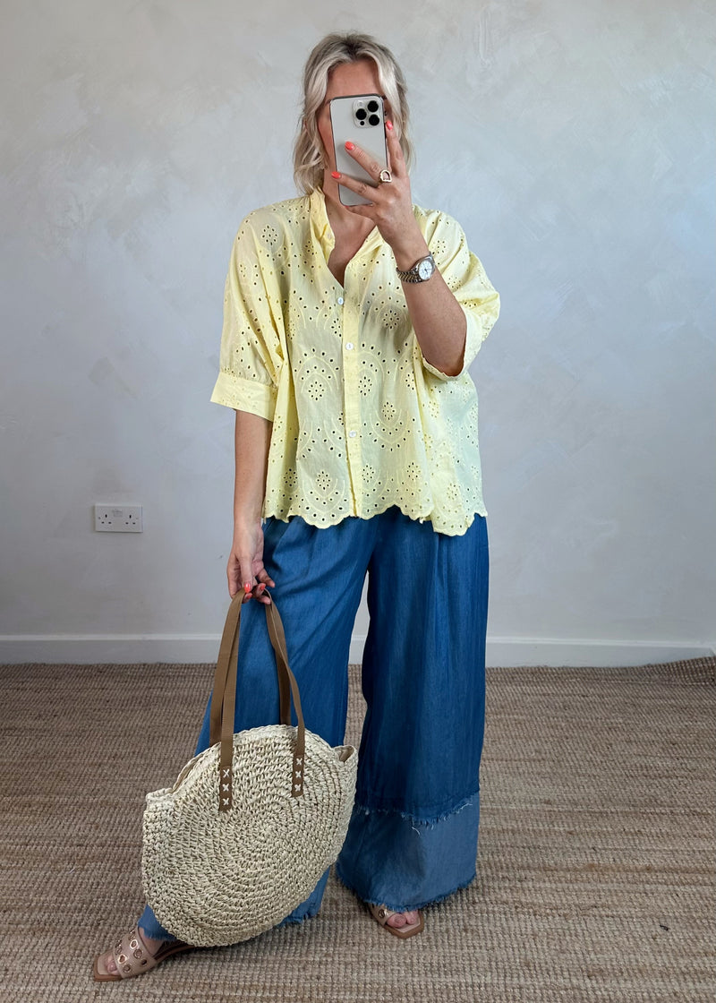 Layla broderie anglaise blouse - lemon-The Style Attic