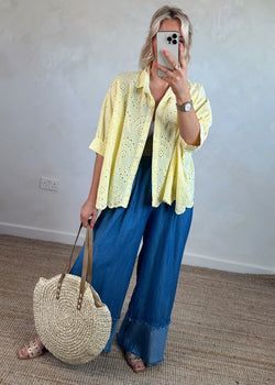Layla broderie anglaise blouse - lemon-The Style Attic