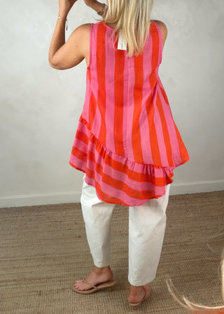 Layla striped peplum top - Pink/orange-The Style Attic