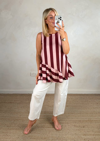Layla striped peplum top - Pink/wine-The Style Attic
