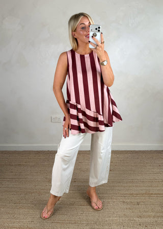 Layla striped peplum top - Pink/wine-The Style Attic