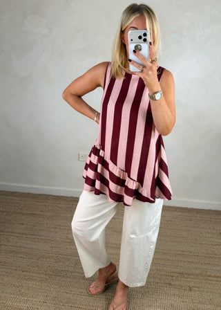Layla striped peplum top - Pink/wine-The Style Attic