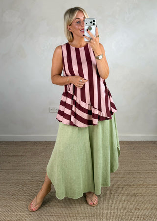 Layla striped peplum top - Pink/wine-The Style Attic