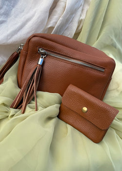 Leather Camera bag/purse duo - Dark Tan-The Style Attic