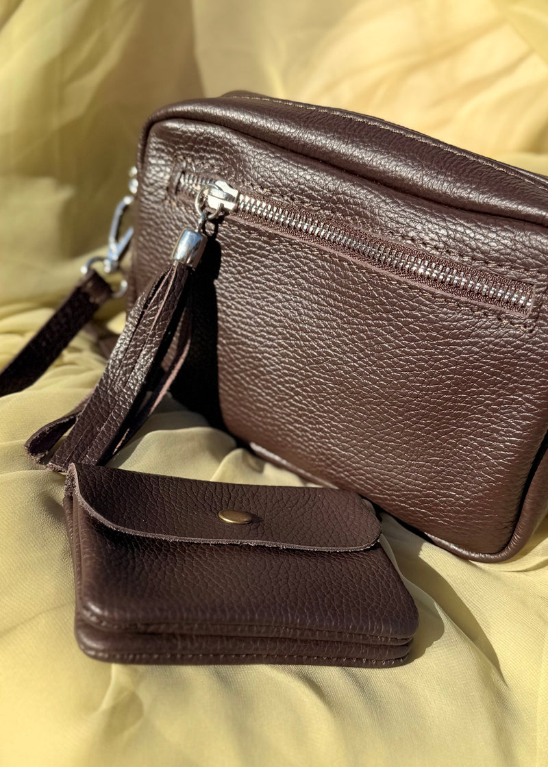 Leather Camera bag/purse duo - chocolate-The Style Attic