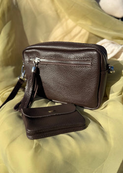 Leather Camera bag/purse duo - chocolate-The Style Attic