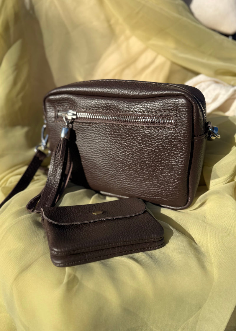 Leather Camera bag/purse duo - chocolate-The Style Attic