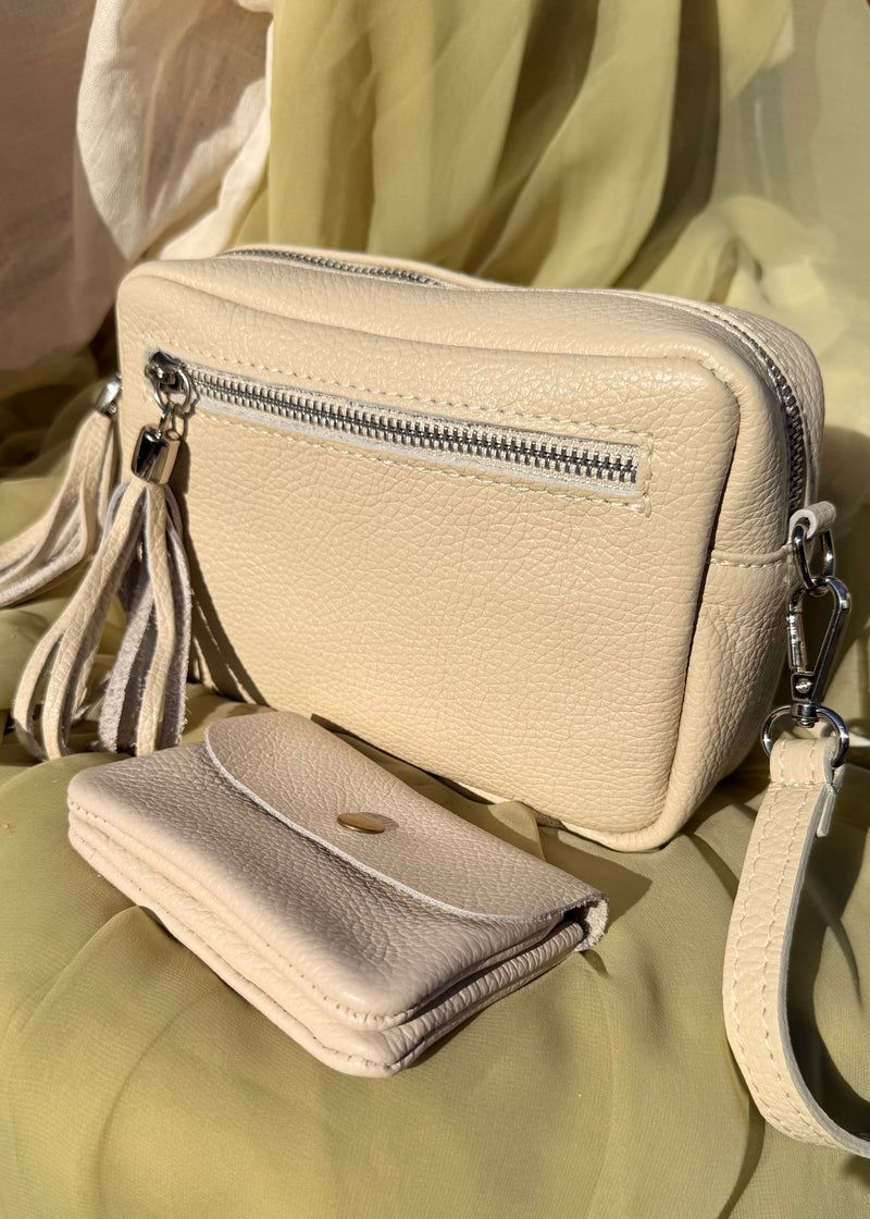 Leather Camera bag/purse duo - ecru-The Style Attic