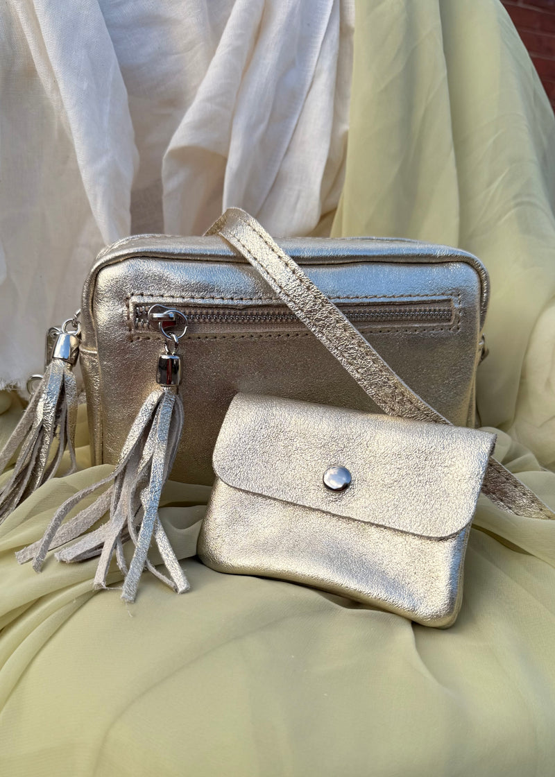 Leather Camera bag/purse duo - gold-The Style Attic