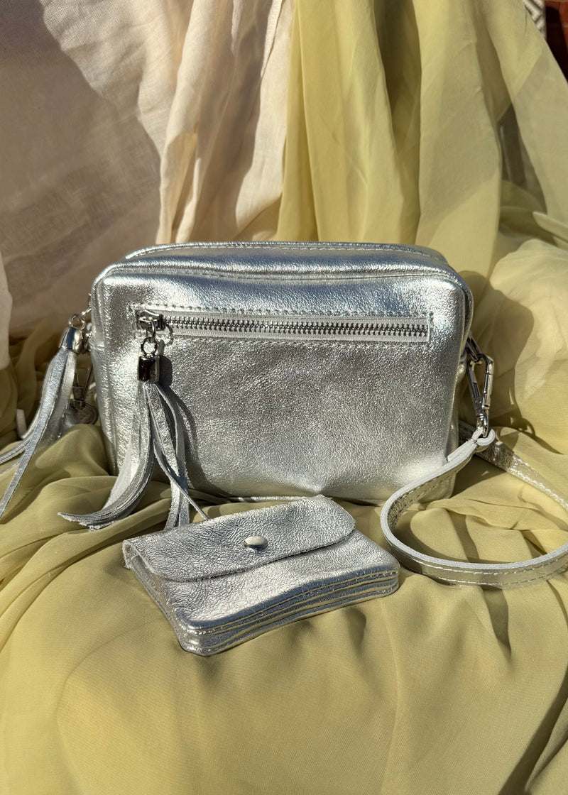 Leather Camera bag/purse duo - silver-The Style Attic