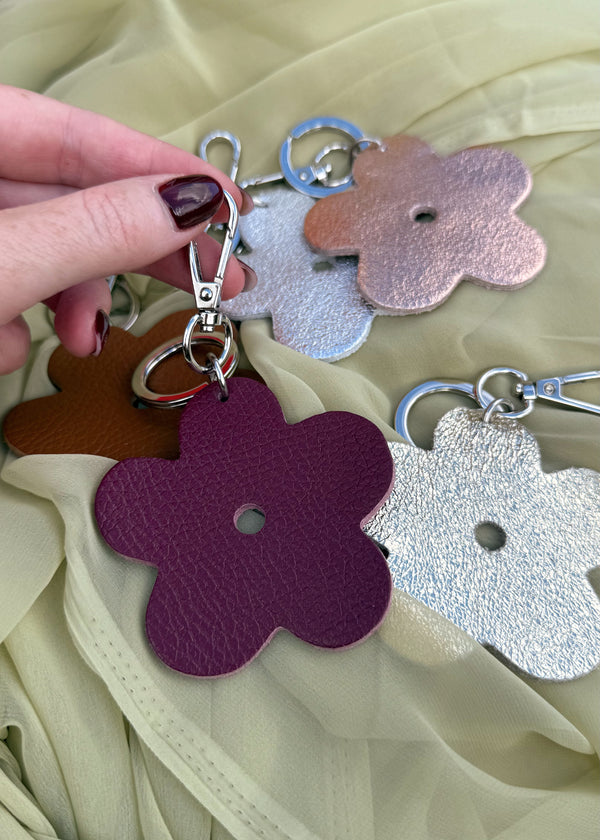 Leather bag charm - flower-The Style Attic