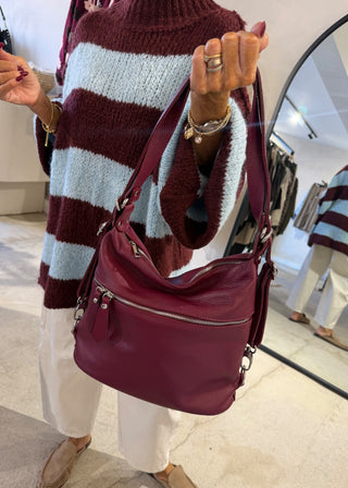 Leather convertible backpack bag - Merlot-The Style Attic