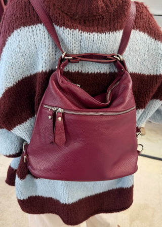 Leather convertible backpack bag - Merlot-The Style Attic