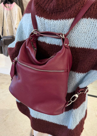Leather convertible backpack bag - Merlot-The Style Attic