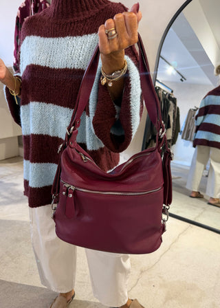 Leather convertible backpack bag - Merlot-The Style Attic