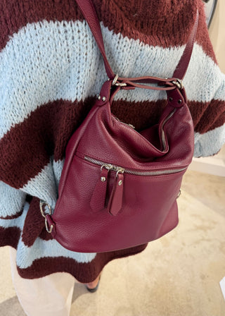 Leather convertible backpack bag - Merlot-The Style Attic