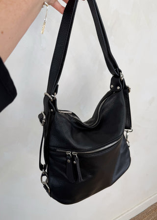 Leather convertible backpack bag - black-The Style Attic