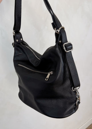 Leather convertible backpack bag - black-The Style Attic