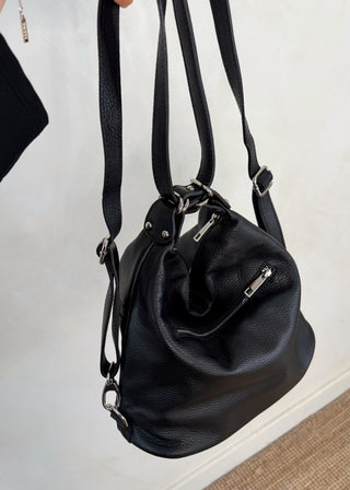 Leather convertible backpack bag - black-The Style Attic