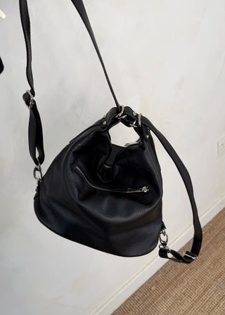 Leather convertible backpack bag - black-The Style Attic