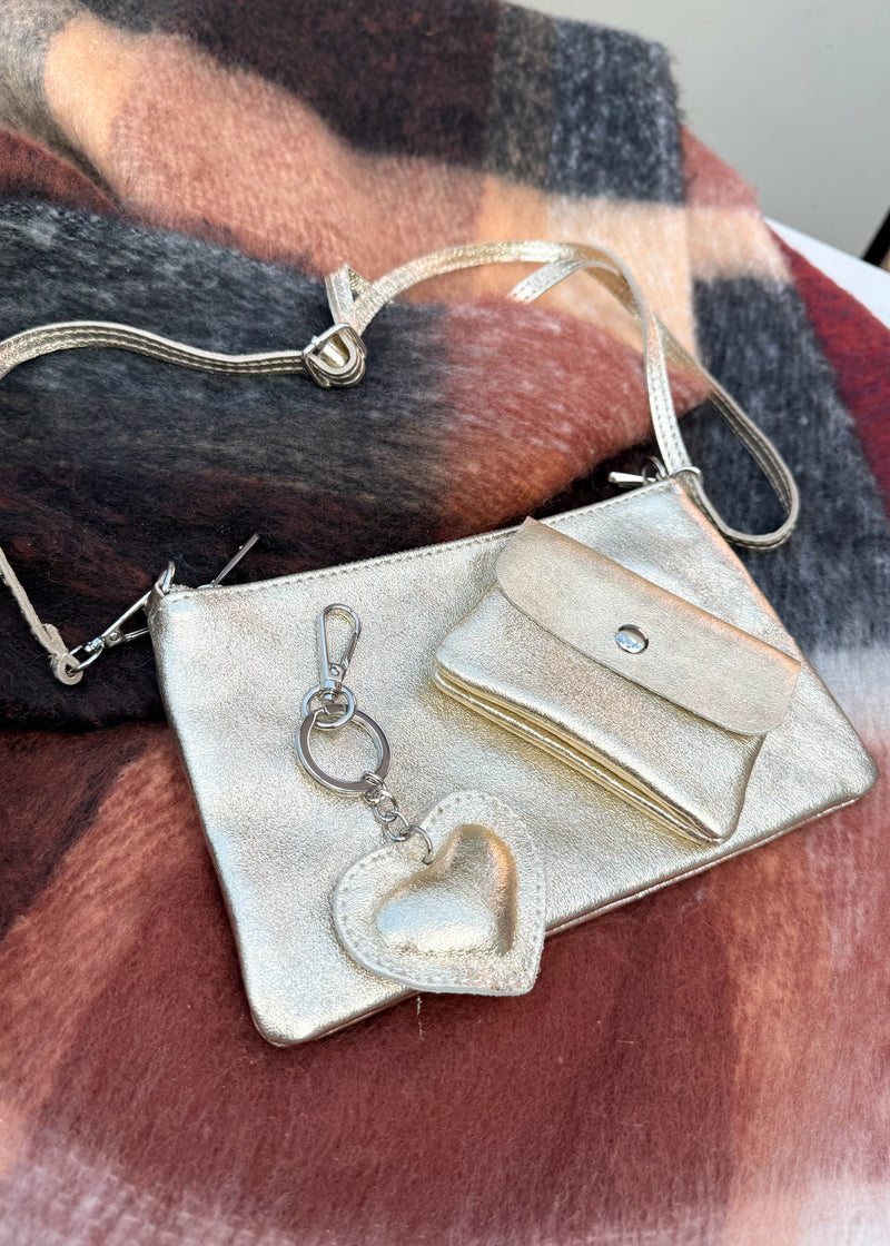 Leather cross body bag gift trio - gold-The Style Attic