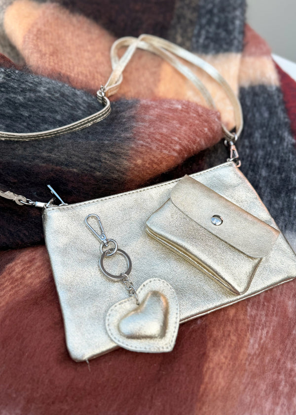 Leather cross body bag gift trio - gold-The Style Attic