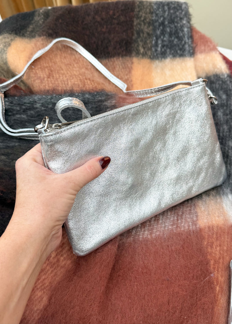 Leather cross body bag gift trio - silver-The Style Attic