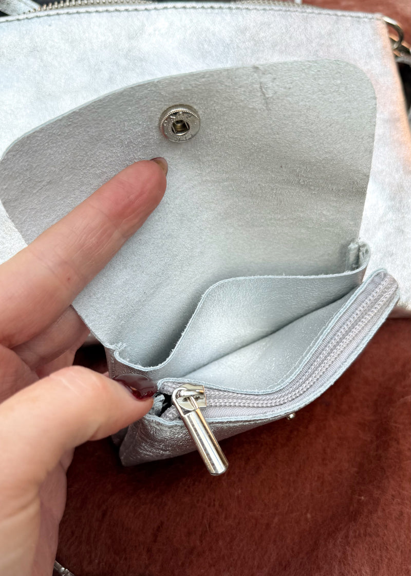 Leather cross body bag gift trio - silver-The Style Attic