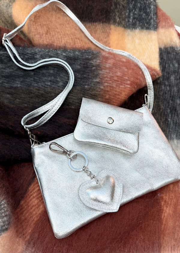 Leather cross body bag gift trio - silver-The Style Attic