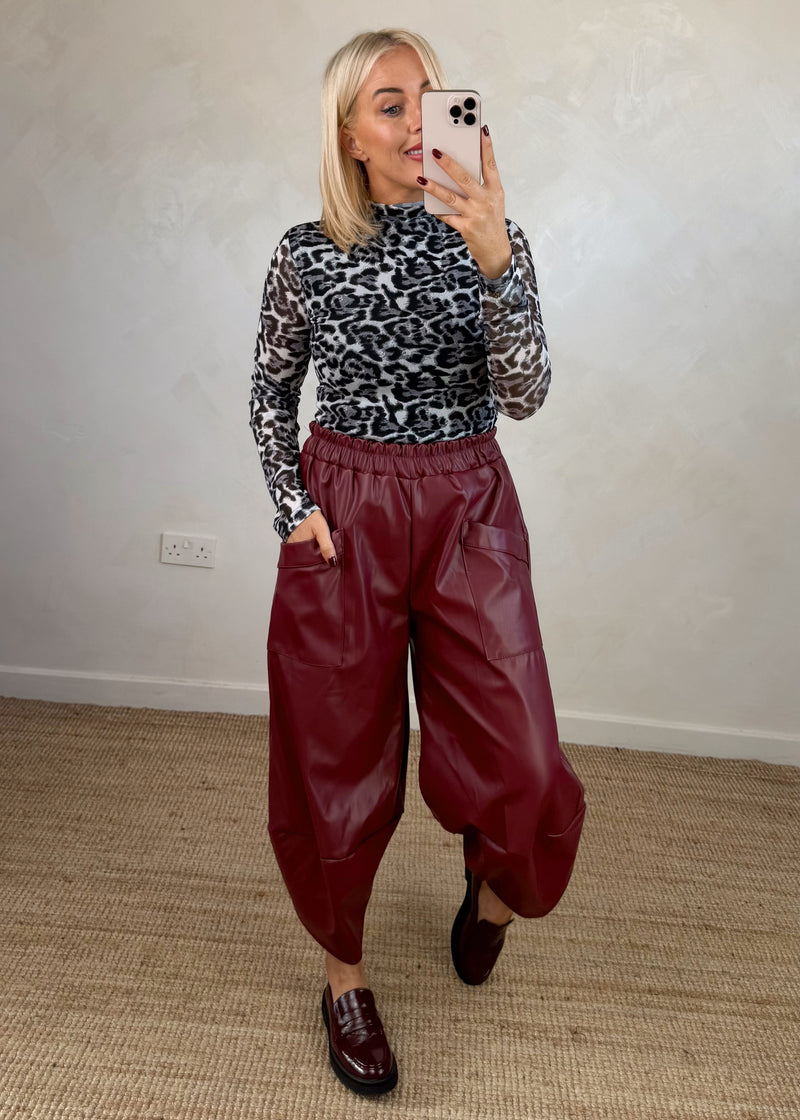 Leather look Moda pants - Merlot-The Style Attic