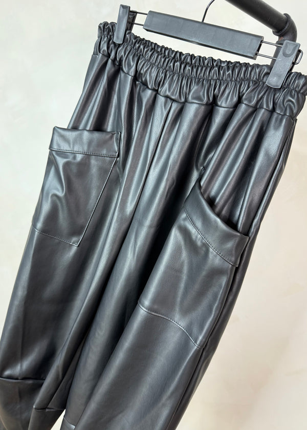 Leather look Moda pants - black-The Style Attic