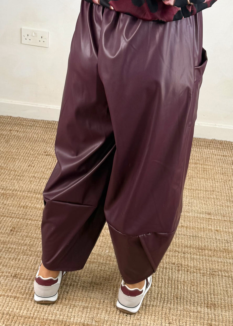 Leather look Moda pants - damson-The Style Attic