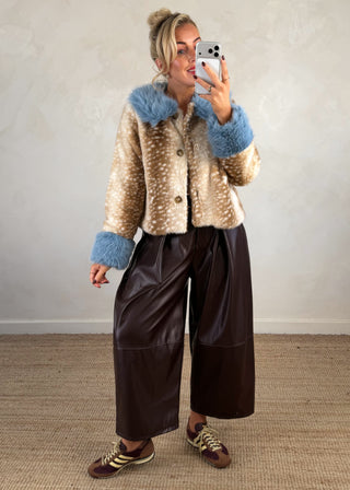 Leather look belted barrel leg trouser - Brunette-The Style Attic