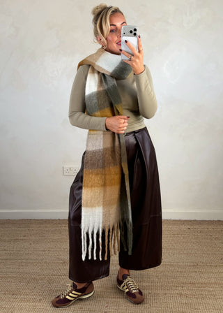 Leather look belted barrel leg trouser - Brunette-The Style Attic